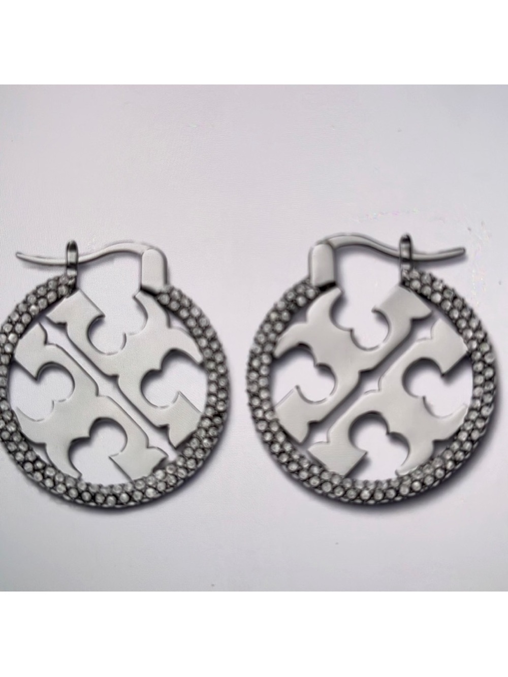 ❌SALE ❌PRICE❌DROP ❌Tori Burch Miller Pave Hoop /Silver Plated Earrings(C…